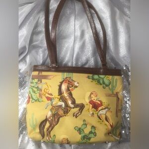 Horse riding cowgirl cactus western purse vintage w/ yellow